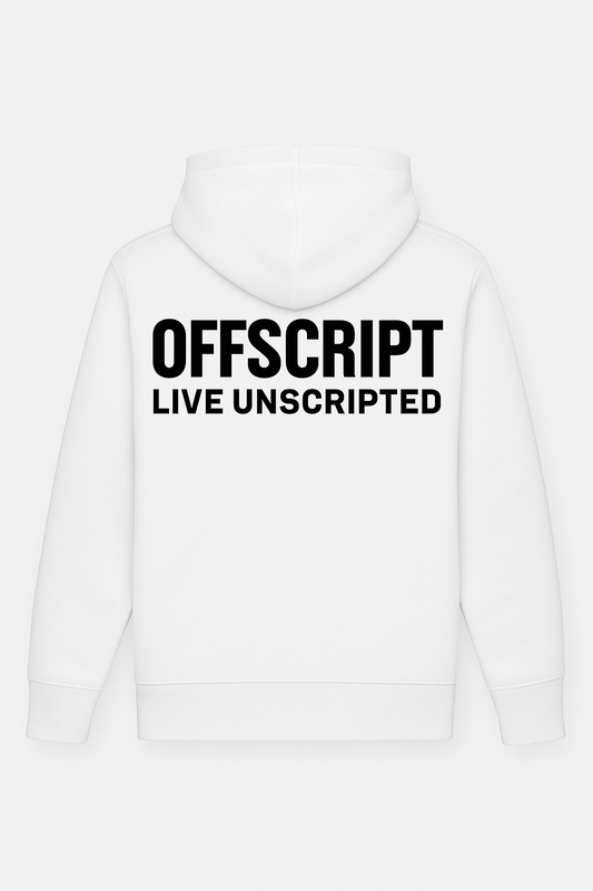 Live Unscripted” Hoodie – White